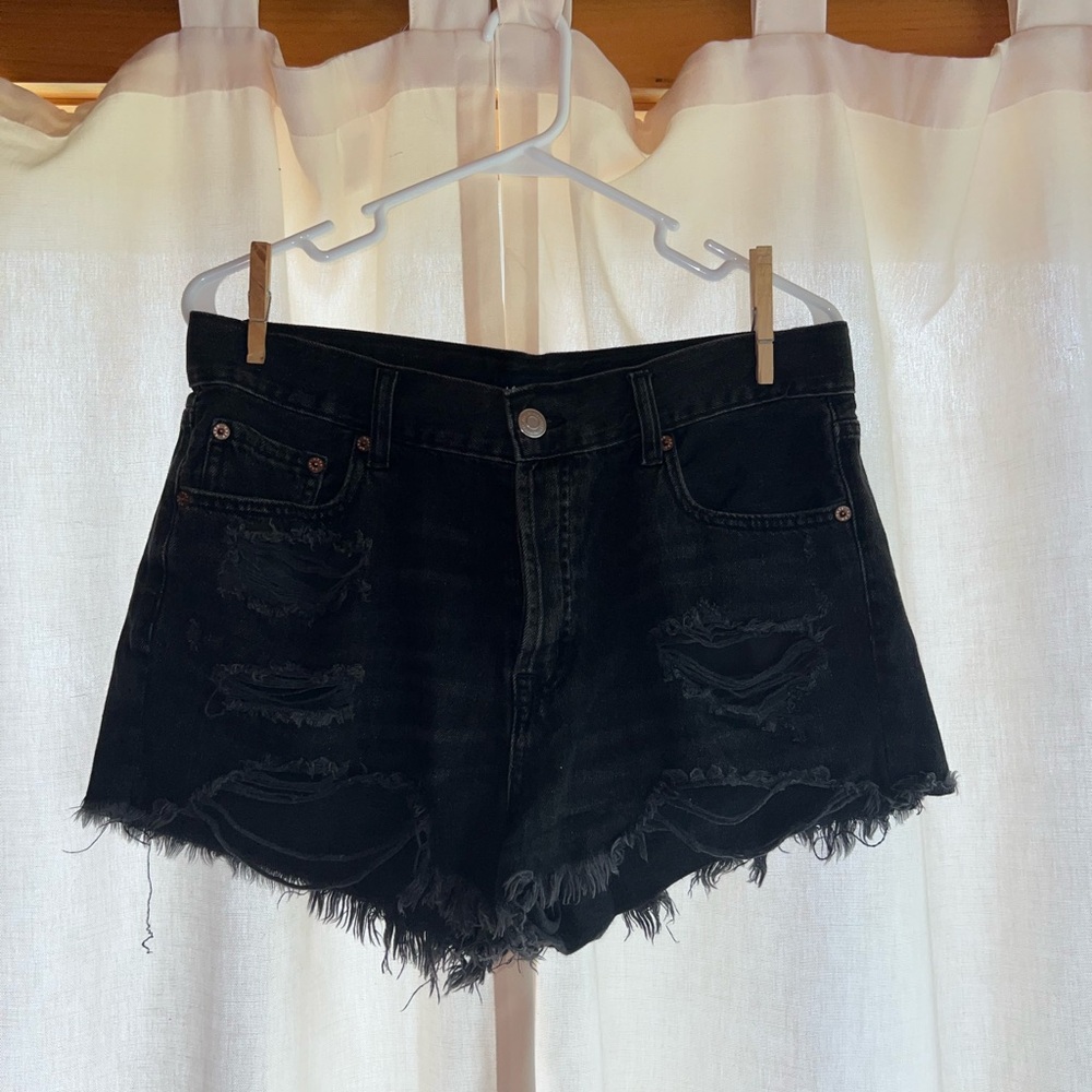 Aeropostale Black Jean Shorts Distressed Frayed Hem